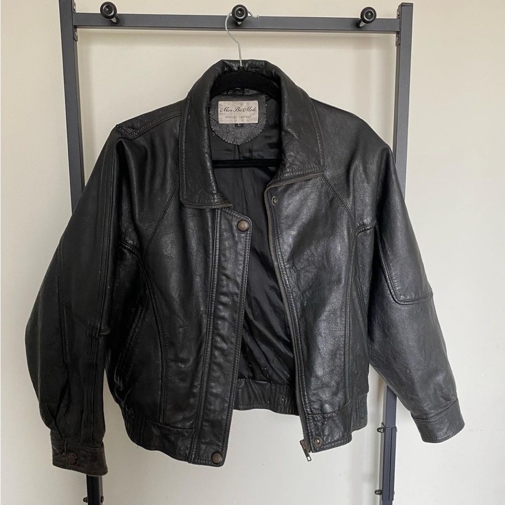 Real genuine leather black bomber jacket vintage